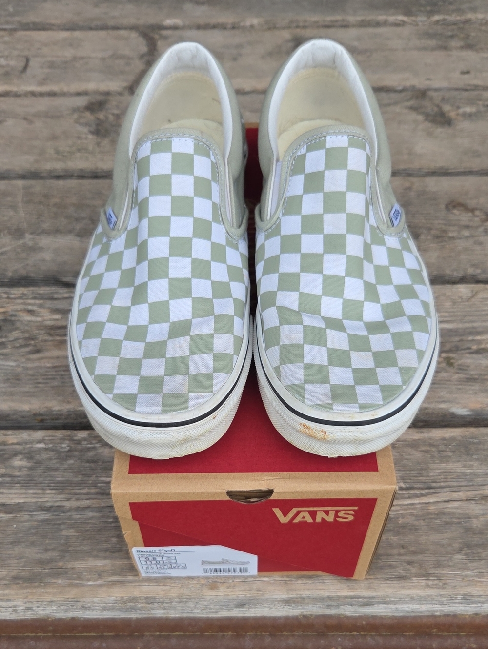 Vans Classic Checker Slip-on Sneaker Skate Shoes Size M9.5/W11 in Desert Sage